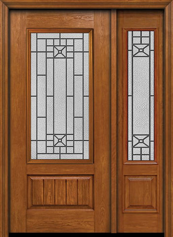 WDMA 44x80 Door (3ft8in by 6ft8in) Exterior Cherry Plank Panel 3/4 Lite Single Entry Door Sidelight Courtyard Glass 1