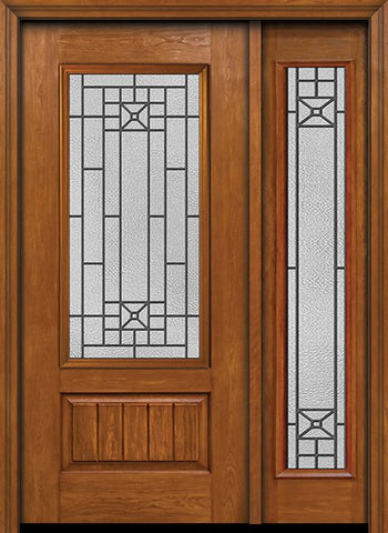 WDMA 44x80 Door (3ft8in by 6ft8in) Exterior Cherry Plank Panel 3/4 Lite Single Entry Door Sidelight Full Lite Courtyard Glass 1