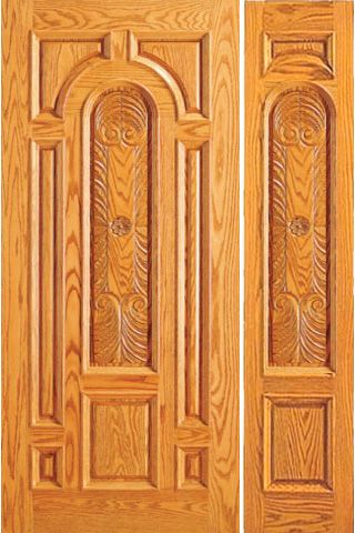 WDMA 44x80 Door (3ft8in by 6ft8in) Exterior Mahogany Prehung Door with One Sidelight Carved 8 Panel 1
