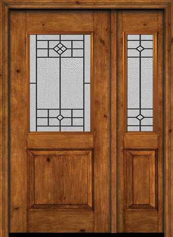 WDMA 44x80 Door (3ft8in by 6ft8in) Exterior Cherry Alder Rustic Plain Panel 1/2 Lite Single Entry Door Sidelight Beaufort Glass 1