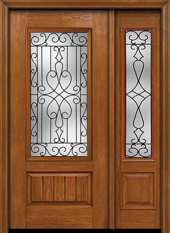 WDMA 44x80 Door (3ft8in by 6ft8in) Exterior Cherry Plank Panel 3/4 Lite Single Entry Door Sidelight Wyngate Glass 1