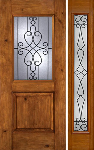 WDMA 44x80 Door (3ft8in by 6ft8in) Exterior Knotty Alder Alder Rustic Plain Panel Single Entry Door Sidelight Full Lite WY Glass 1