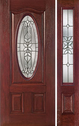 WDMA 44x80 Door (3ft8in by 6ft8in) Exterior Cherry Oval Three Panel Single Entry Door Sidelight CD Glass 1