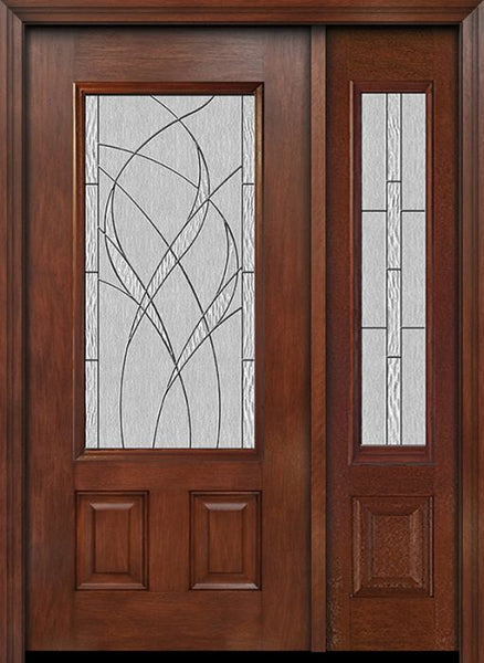 WDMA 44x80 Door (3ft8in by 6ft8in) Exterior Mahogany 3/4 Lite Two Panel Single Entry Door Sidelight Waterside Glass 1