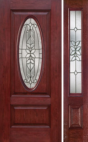 WDMA 44x80 Door (3ft8in by 6ft8in) Exterior Cherry Oval Two Panel Single Entry Door Sidelight CD Glass 1