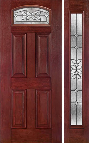 WDMA 44x80 Door (3ft8in by 6ft8in) Exterior Cherry Camber Top Single Entry Door Sidelight CD Glass 1