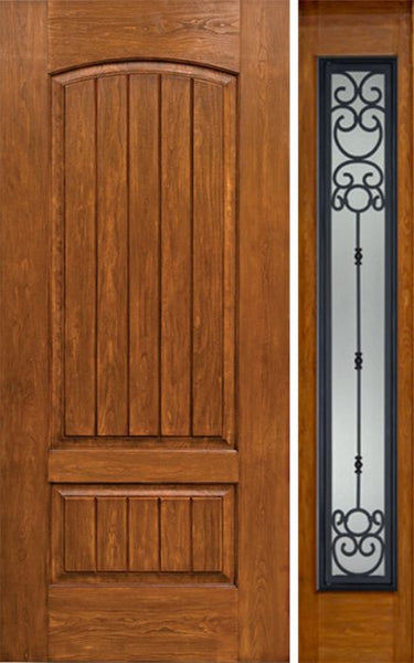 WDMA 44x80 Door (3ft8in by 6ft8in) Exterior Cherry Plank Two Panel Single Entry Door Sidelight Full Lite BM Glass 1