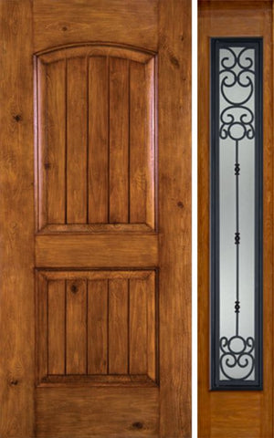 WDMA 44x80 Door (3ft8in by 6ft8in) Exterior Knotty Alder Alder Rustic V-Grooved Panel Single Entry Door Sidelight Full Lite BM Glass 1