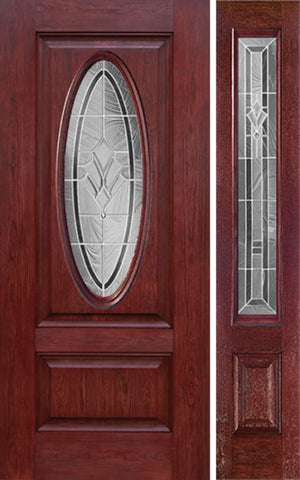 WDMA 44x80 Door (3ft8in by 6ft8in) Exterior Cherry Oval Two Panel Single Entry Door Sidelight RA Glass 1