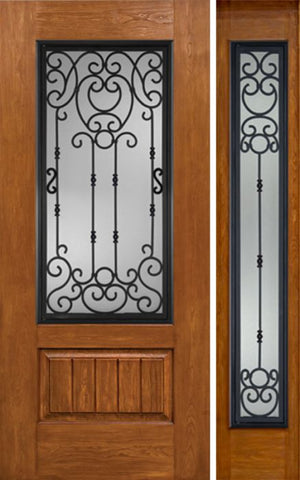 WDMA 44x80 Door (3ft8in by 6ft8in) Exterior Cherry Plank Panel 3/4 Lite Single Entry Door Sidelight BM Glass 1