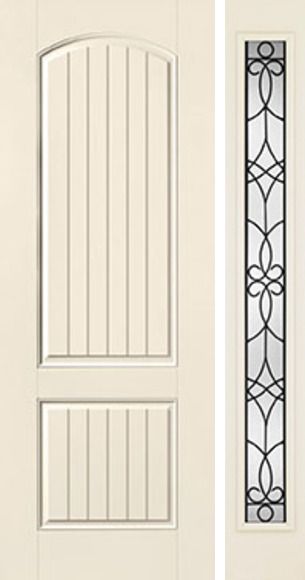 WDMA 44x96 Door (3ft8in by 8ft) Exterior Smooth 8ft 2 Panel Plank Soft Arch Star Door 1 Side Salinas Full Lite Flush 1