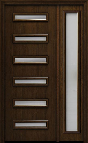 WDMA 44x96 Door (3ft8in by 8ft) Exterior Cherry 96in Contemporary Slim Horizontal 6 Lite Single Fiberglass Entry Door Sidelight 1