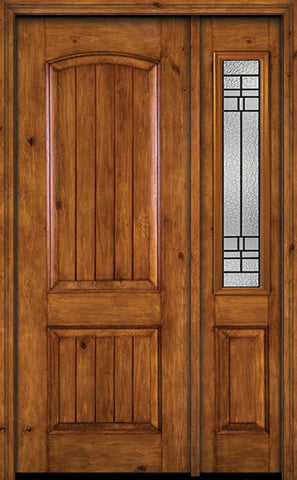WDMA 44x96 Door (3ft8in by 8ft) Exterior Knotty Alder 96in Alder Rustic V-Grooved Panel Single Entry Door Sidelight Pembrook Glass 1