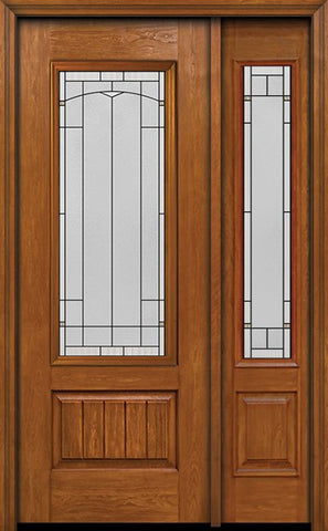 WDMA 44x96 Door (3ft8in by 8ft) Exterior Cherry 96in Plank Panel 3/4 Lite Single Entry Door Sidelight Topaz Glass 1