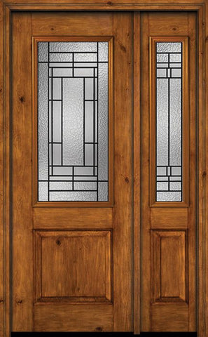 WDMA 44x96 Door (3ft8in by 8ft) Exterior Knotty Alder 96in Alder Rustic Plain Panel 2/3 Lite Single Entry Door Sidelight Pembrook Glass 1