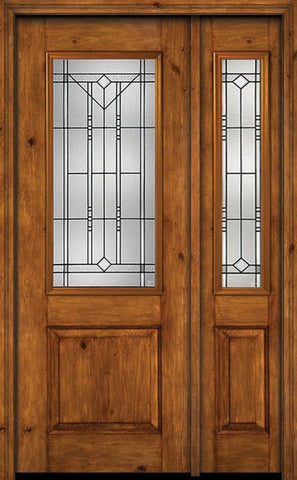 WDMA 44x96 Door (3ft8in by 8ft) Exterior Knotty Alder 96in Alder Rustic Plain Panel 2/3 Lite Single Entry Door Sidelight Riverwood Glass 1