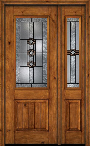 WDMA 44x96 Door (3ft8in by 8ft) Exterior Knotty Alder 96in Alder Rustic V-Grooved Panel 2/3 Lite Single Entry Door Sidelight Mission Ridge Glass 1