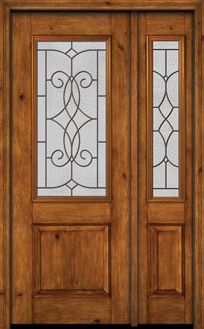 WDMA 44x96 Door (3ft8in by 8ft) Exterior Knotty Alder 96in Alder Rustic Plain Panel 2/3 Lite Single Entry Door Sidelight Ashbury Glass 1
