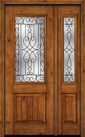 WDMA 44x96 Door (3ft8in by 8ft) Exterior Knotty Alder 96in Alder Rustic V-Grooved Panel 2/3 Lite Single Entry Door Sidelight Wyngate Glass 1