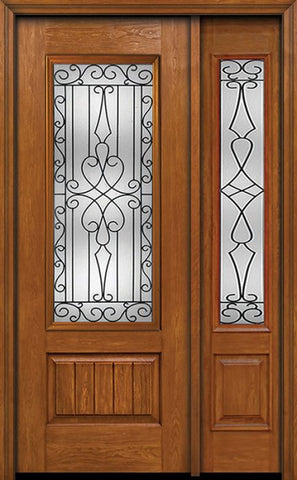 WDMA 44x96 Door (3ft8in by 8ft) Exterior Cherry 96in Plank Panel 3/4 Lite Single Entry Door Sidelight Wyngate Glass 1