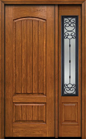 WDMA 44x96 Door (3ft8in by 8ft) Exterior Cherry 96in Plank Two Panel Single Entry Door Sidelight Belle Meade Glass 1