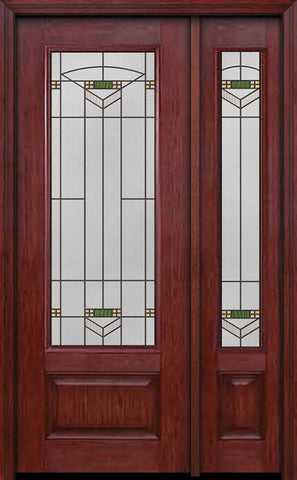 WDMA 44x96 Door (3ft8in by 8ft) Exterior Cherry 96in 3/4 Lite Single Entry Door Sidelight Greenfield Glass 1