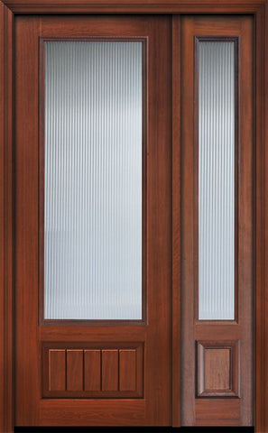 WDMA 44x96 Door (3ft8in by 8ft) Patio Cherry IMPACT | 96in 3/4 Lite Privacy Glass V-Grooved Panel Door /1side 1