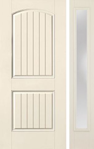 WDMA 46x80 Door (3ft10in by 6ft8in) Exterior Smooth 2 Panel Plank Soft Arch Star Door 1 Side Clear 1