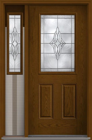 WDMA 46x80 Door (3ft10in by 6ft8in) Exterior Oak Wellesley Half Lite 2 Panel Fiberglass Door 1 Side 1