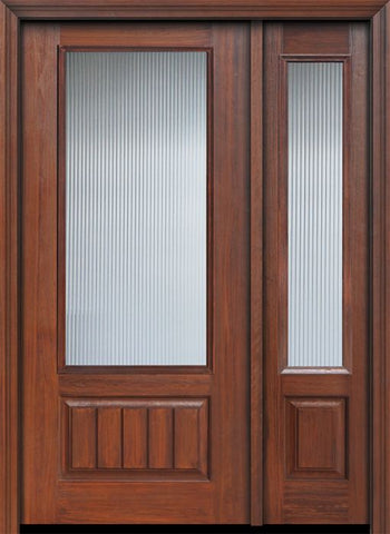 WDMA 46x80 Door (3ft10in by 6ft8in) French Cherry IMPACT | 80in 3/4 Lite Privacy Glass V-Grooved Panel Door /1side 1