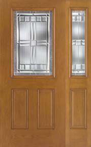 WDMA 46x80 Door (3ft10in by 6ft8in) Exterior Oak Fiberglass Impact Door 1/2 Lite Saratoga 6ft8in 1 Sidelight 1