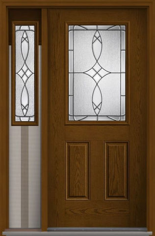 WDMA 46x80 Door (3ft10in by 6ft8in) Exterior Oak Blackstone Half Lite 2 Panel Fiberglass Door 1 Side 1