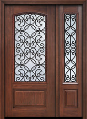 WDMA 46x80 Door (3ft10in by 6ft8in) Exterior Cherry 80in 1 Panel 3/4 Arch Lite Florence / Walnut Door /1side 1
