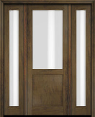WDMA 46x84 Door (3ft10in by 7ft) Exterior Swing Mahogany 1/2 Lite Single Entry Door Full Sidelights 3