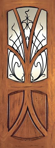 WDMA 48x120 Door (4ft by 10ft) Exterior Mahogany AN-2007-1 Tree Lite Hand Carved Art Nouveau Single Door Forged Iron 1