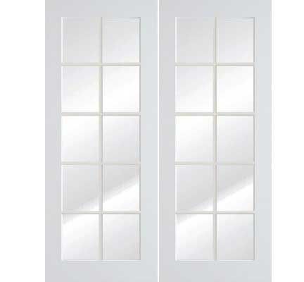 WDMA 48x80 Door (4ft by 6ft8in) Interior Swing Smooth 10 Lite Primed Double Door 1