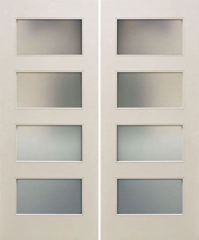WDMA 48x80 Door (4ft by 6ft8in) Interior Paint grade 80in White Primed Four Lite Square Sticking w/Reveal Double Door 1