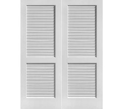 WDMA 48x80 Door (4ft by 6ft8in) Interior Swing Pine 80in Louver/Louver Primed Double Door 1