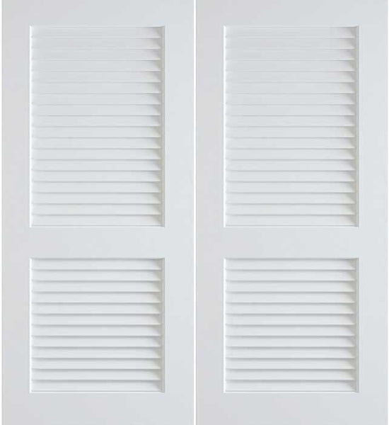 WDMA 48x80 Door (4ft by 6ft8in) Interior Barn Pine 80in Primed False Plantation Louvers Double Doors | 730 1