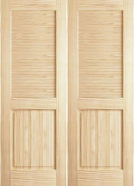 WDMA 48x80 Door (4ft by 6ft8in) Interior Swing Pine 80in Louver/Panel Clear Double Door 1