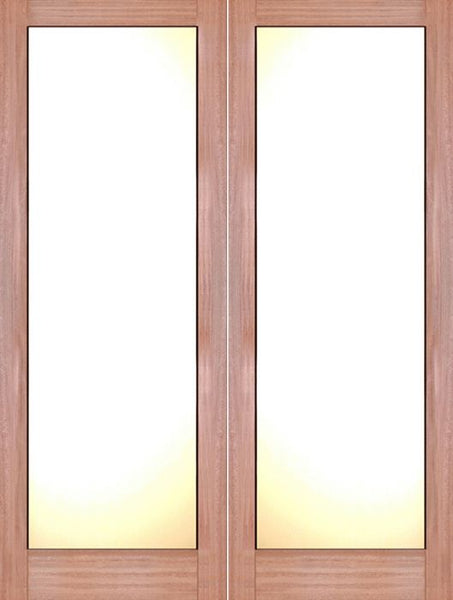 WDMA 48x80 Door (4ft by 6ft8in) Interior Swing Mahogany Full Lite Shaker Style Double Door w/ Matte Glass SH-14 1