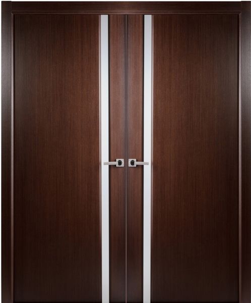 WDMA 48x80 Door (4ft by 6ft8in) Interior Swing Wenge Contemporary Veneer Double Door Frosted Glass Strip 1