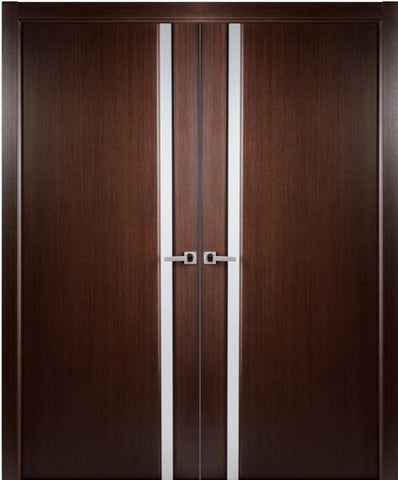WDMA 48x80 Door (4ft by 6ft8in) Interior Swing Wenge Contemporary Veneer Double Door Frosted Glass Strip 1