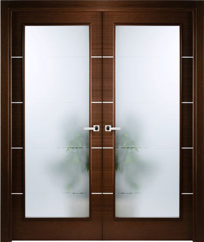 WDMA 48x80 Door (4ft by 6ft8in) Interior Swing Wenge Double Door w Frosted Glass Decorative Strips 1