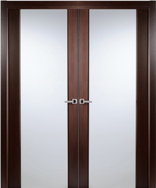 WDMA 48x80 Door (4ft by 6ft8in) Interior Swing Wenge Contemporary African Veneer Double Door Frosted Glass 1