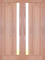 WDMA 48x80 Door (4ft by 6ft8in) Interior Swing Mahogany Modern Slimlite Shaker Double Door w/ Matte Glass SH-15 1