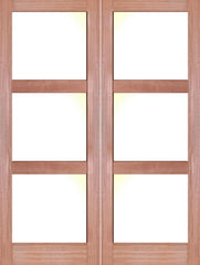 WDMA 48x80 Door (4ft by 6ft8in) Interior Barn Mahogany 3 Lite Shaker Double Door w/ Matte Glass SH-19 1