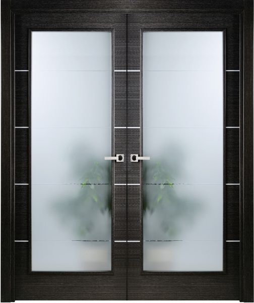 WDMA 48x80 Door (4ft by 6ft8in) Interior Barn Black Apricot Modern Double Door Italian Legna Nera with Frosted Glass 1
