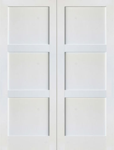 WDMA 48x80 Door (4ft by 6ft8in) Interior Barn Paint grade 3-Panel Solid Shaker Style White Double Door SH-18 1