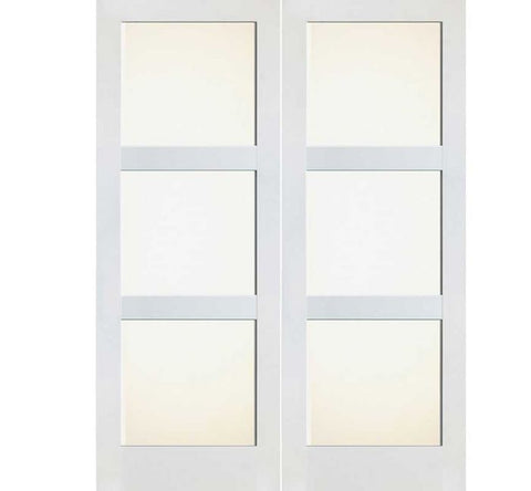WDMA 48x80 Door (4ft by 6ft8in) Interior Barn Pine 80in Primed 3 Lite Clear Shaker Double Door | 4603 1